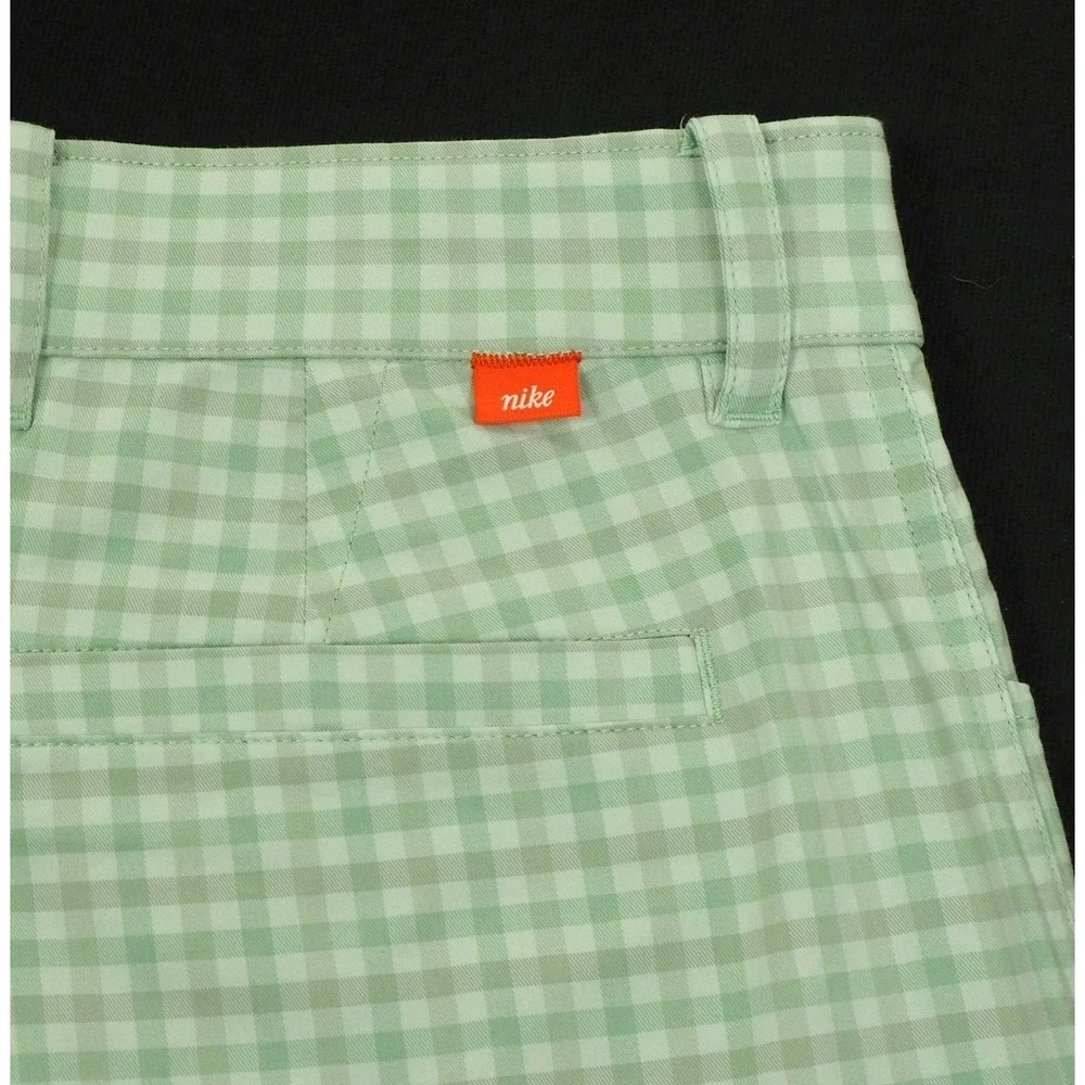New Nike Golf Dri-Fit UV Chino Shorts Mens 32 Green Plaid Gingham Cotton Blend